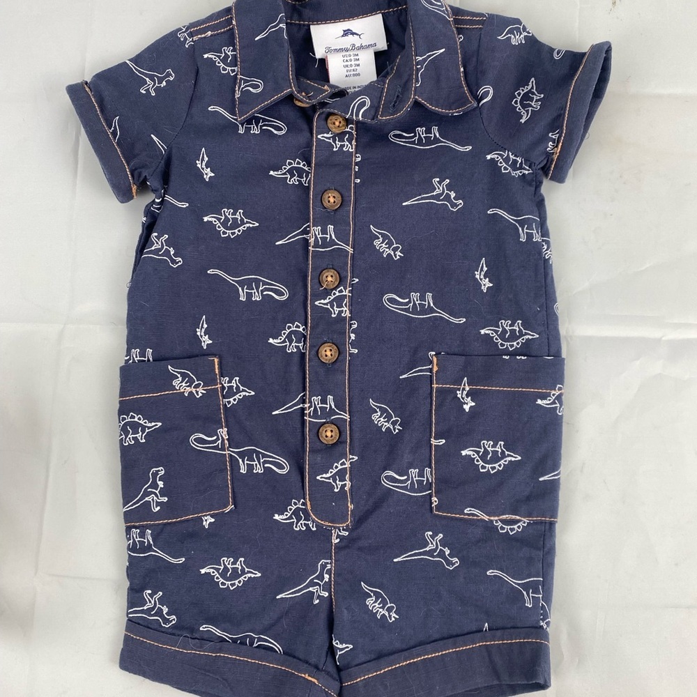 Tommy Bahama dinosaur short romper 0-3 months blue infant boy